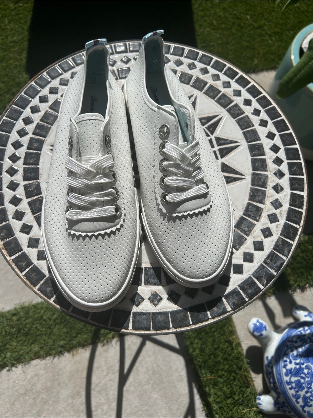 Tommy Bahama Perforated Leather Lace up Sneakers with Rhinestone Detail